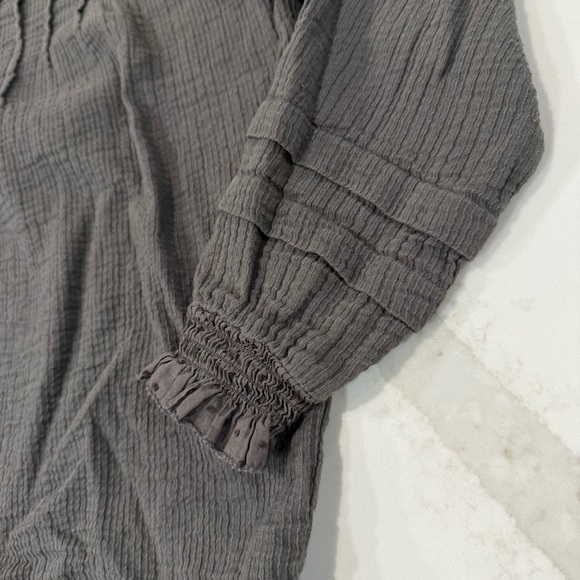 Quince Organic Textured Cotton Peasant Button Front Blouse Women’s Small Gray - Picture 4 of 8